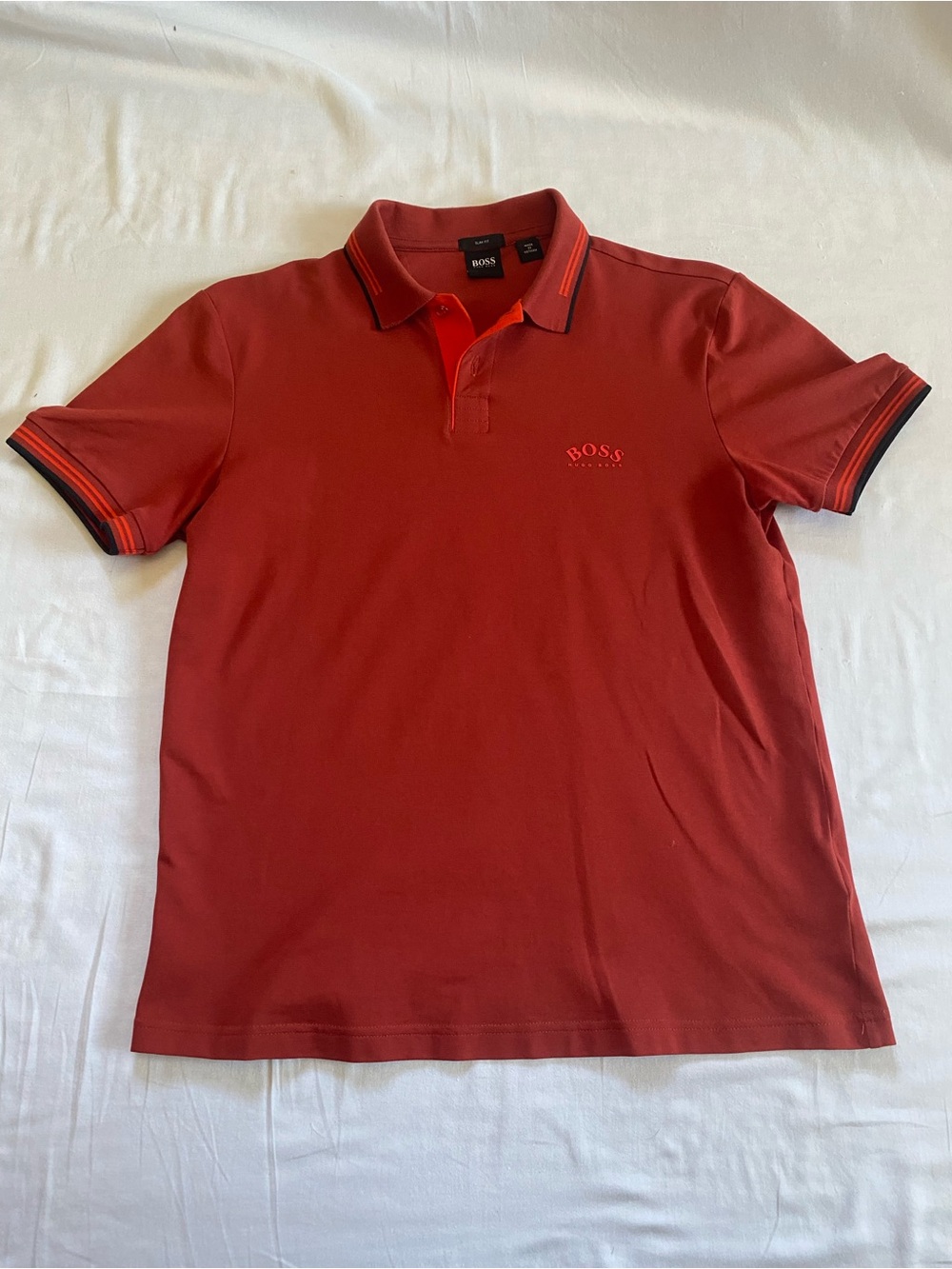 BOSS Men's Brick Red Polo with Contrast Trim